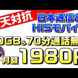 【概要欄追加情報有】【楽天モバイル/ahamo/（アハモ）対抗】【20GB&70分月額1,980円】HISモバイル＆日本通信